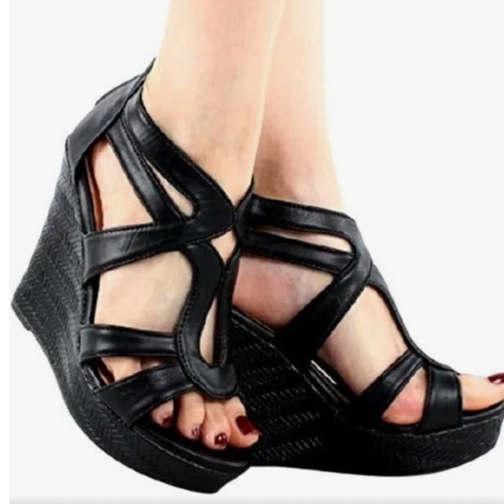 Top Moda Wedged Strappy Gladiator Sandals